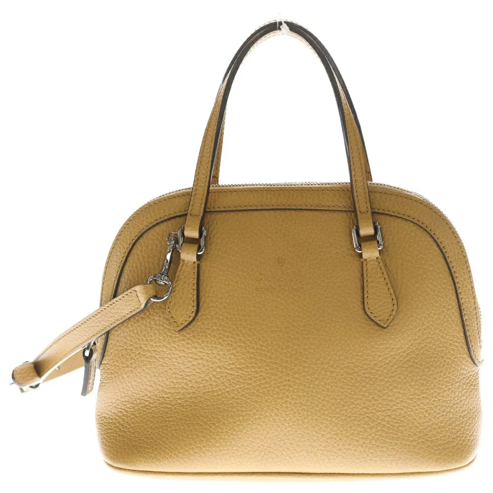 GUCCI Logo Leather Handbag Shoulder Bag Beige